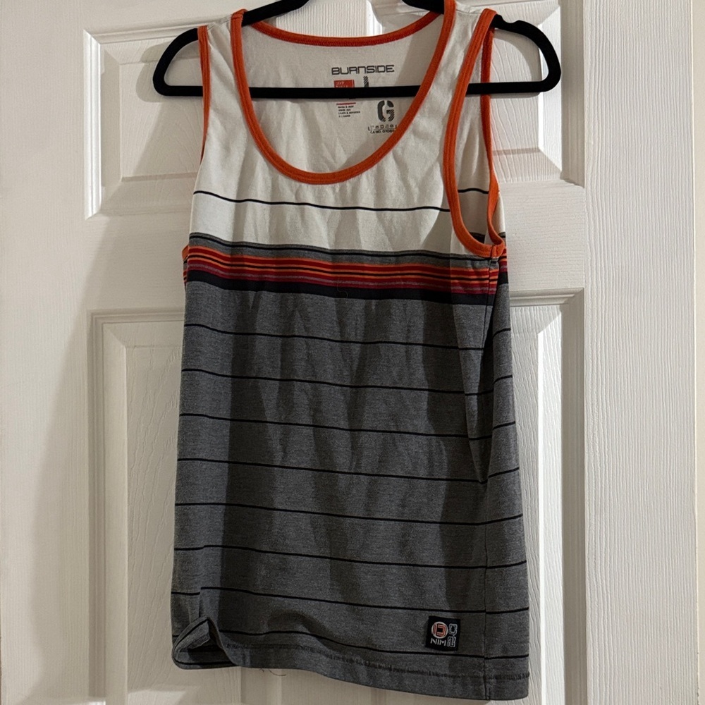 Burnside Men's Tank Top - White, Red, and Gray Stripes